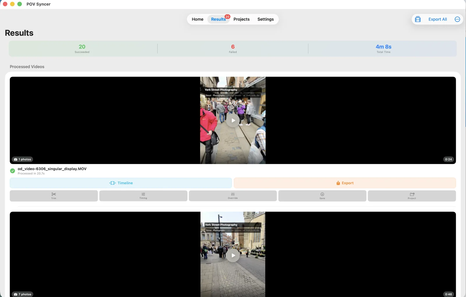 POV Syncer on Apple Silicon Mac showing macro photography field session results with matched close-up shots on timeline